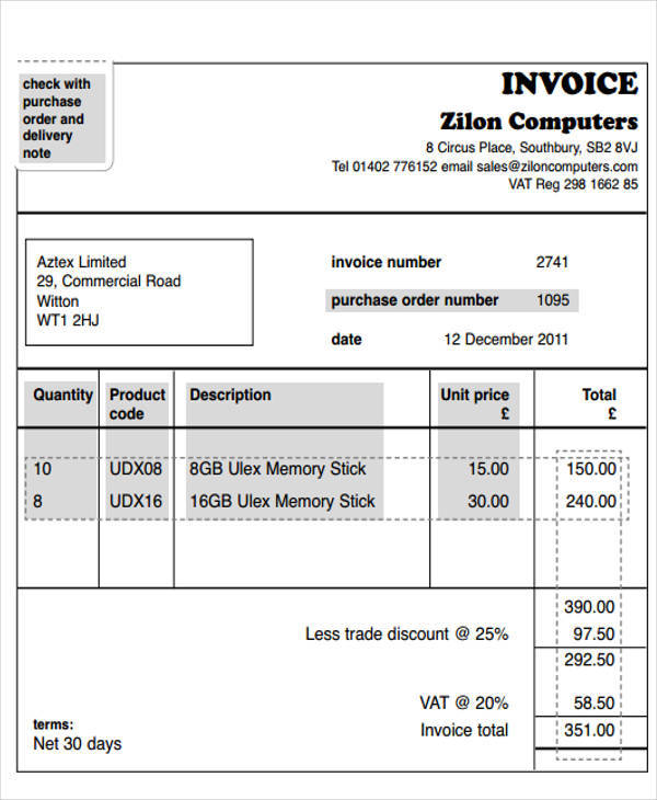 sample purchase invoice