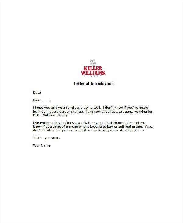 Sample Introduction Letter For New Real Estate Agent