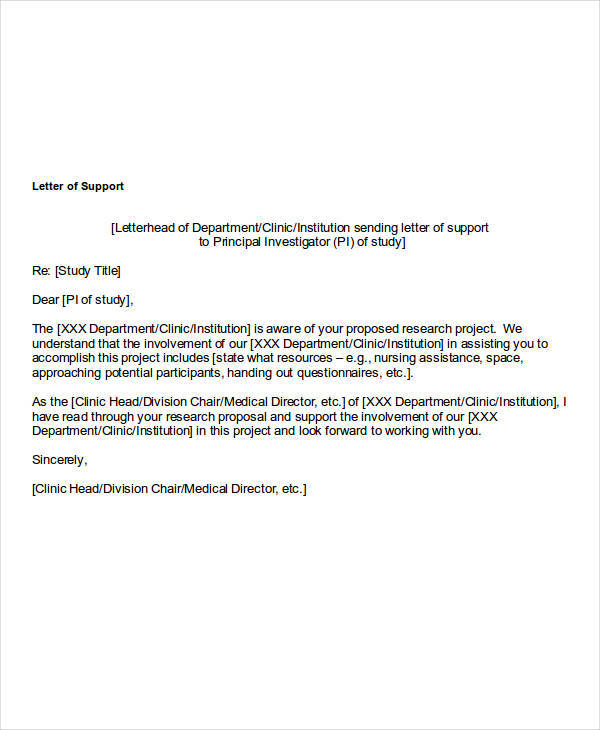 research project support letter