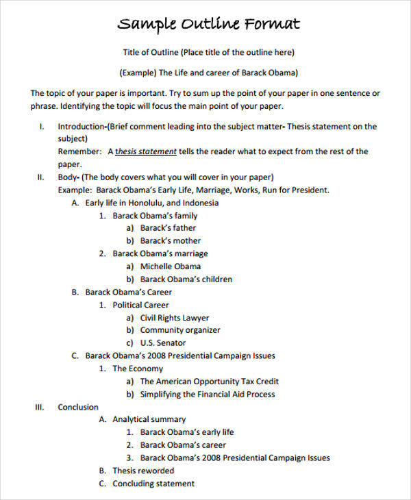 research paper outline format sample