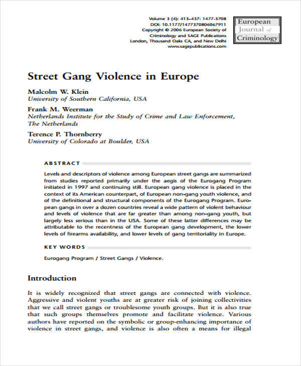 research of gang violence paper