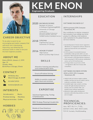 resume format for engineering freshers template