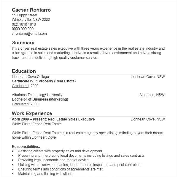 resume of sales executive in real estate1