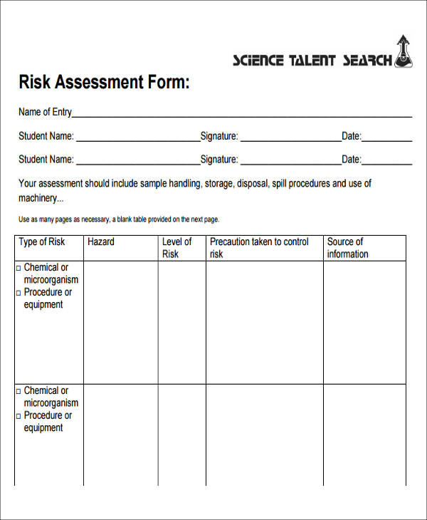 risk assessment blank form