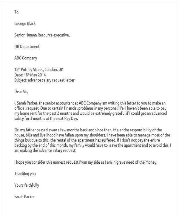 salary advance request letter sample