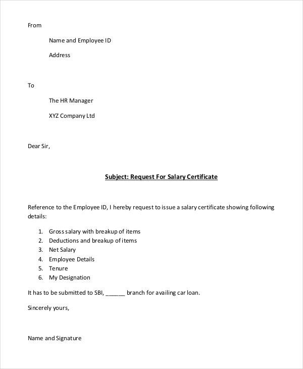 salary certificate requisition