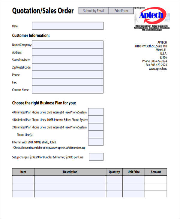 sales order quotation