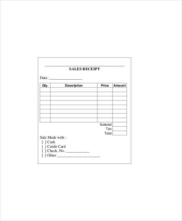 sales receipt form sample