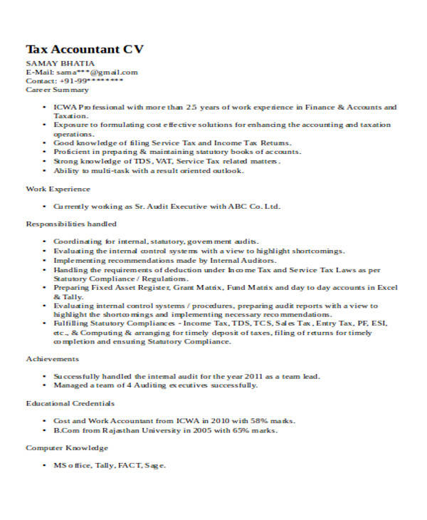 sales tax accountant resume