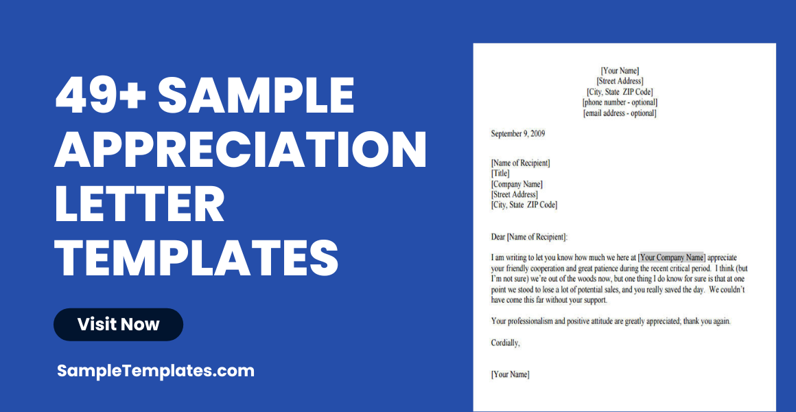 sample appreciation letter template