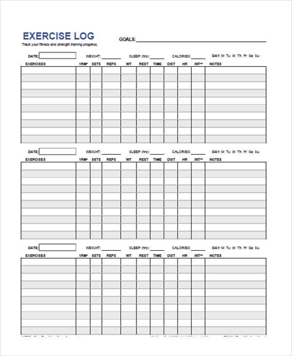 sample daily exercise log