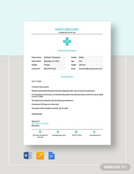 FREE 11 Sample Doctors Note Templates In MS Word PDF Pages 