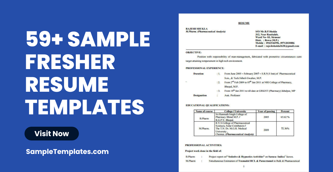 sample fresher resume templates