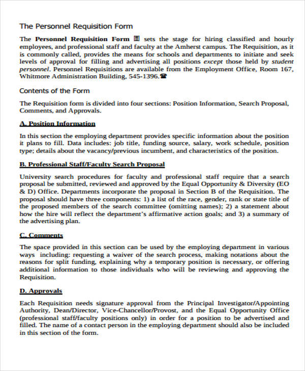 sample personnel requisition form