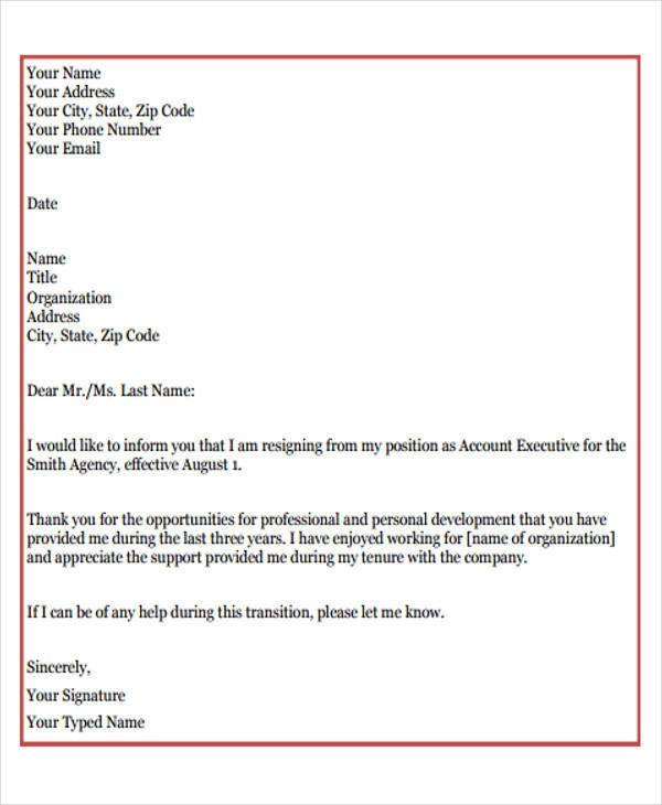 FREE 5+ Sample Thank You Resignation Letter Templates in PDF