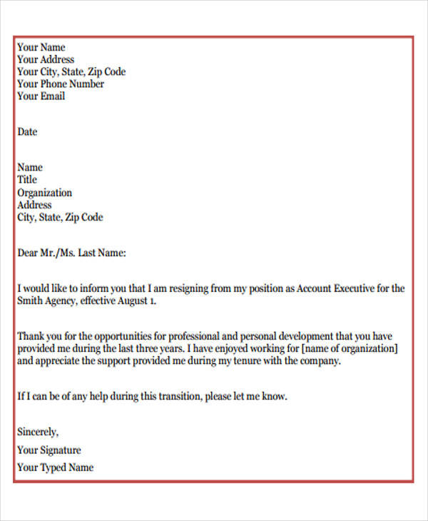 Resignation Letter With Appreciation