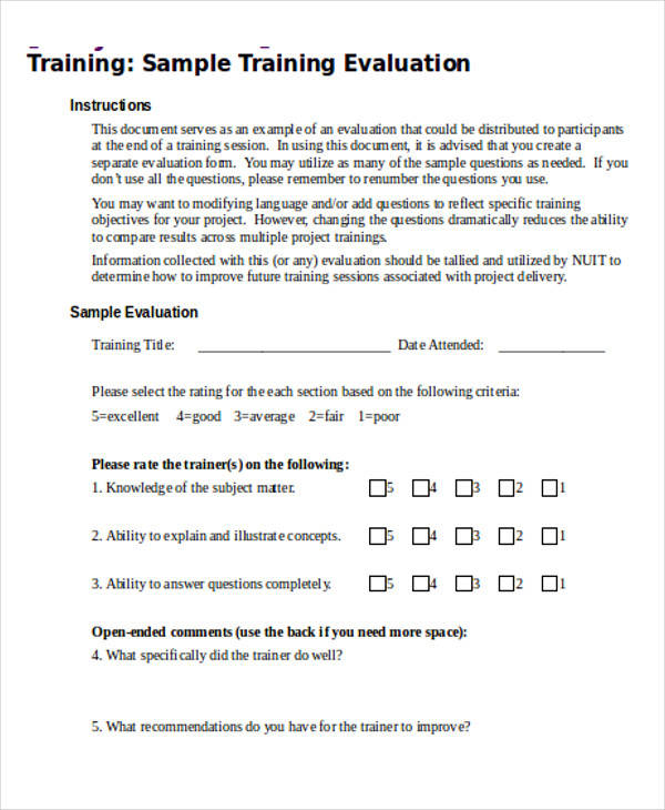 sample training survey form