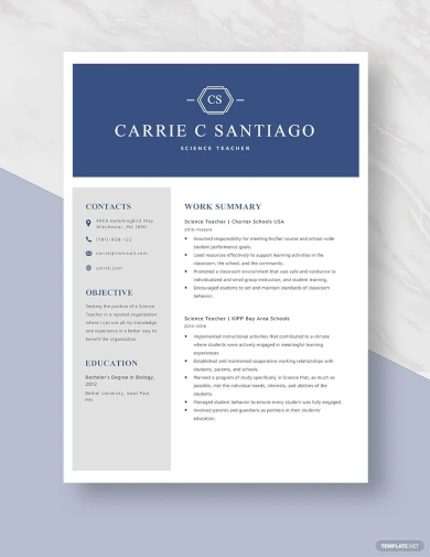 science teacher resume template