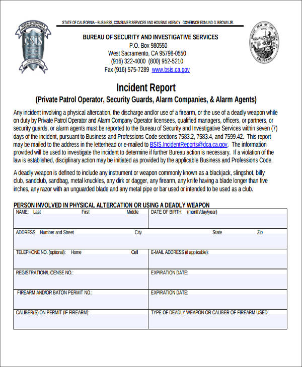 FREE 59+ Incident Report Formats in PDF | MS Word | Google ...