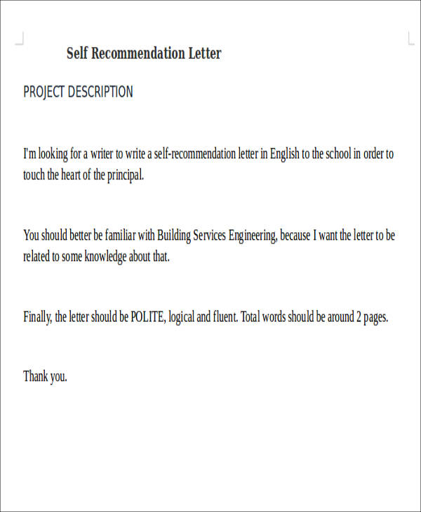 self recommendation letter in doc