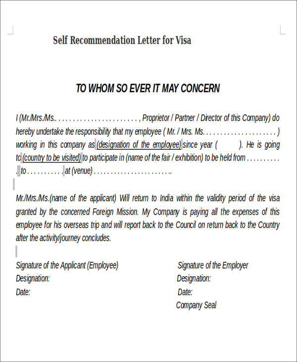 letter visa sample recommendation u PDF,  Letter 8 DOC  Recommendation Samples  Self