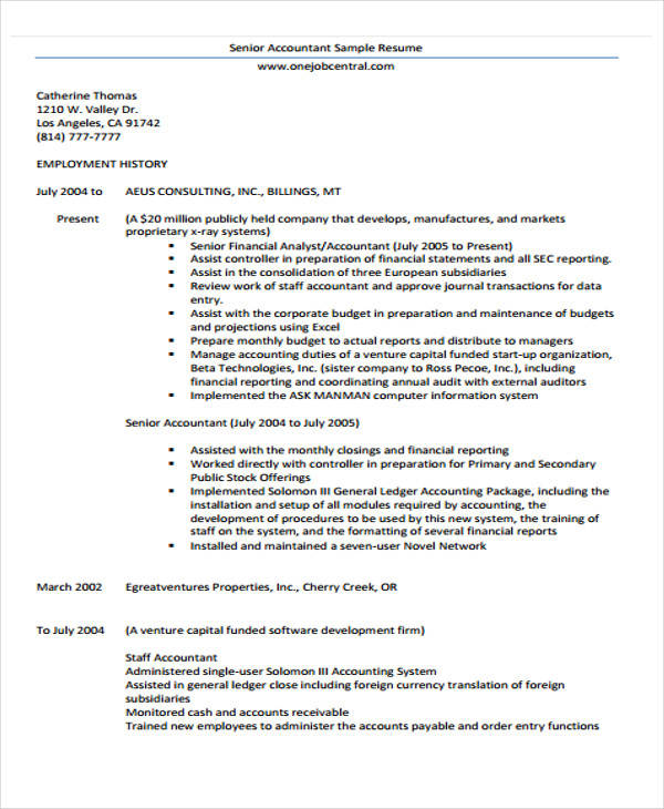 FREE 36+ Accountant Resume Samples in MS Word | Pages