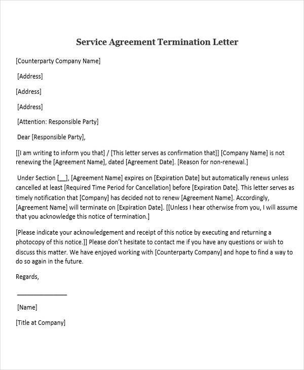 service agreement termination letter
