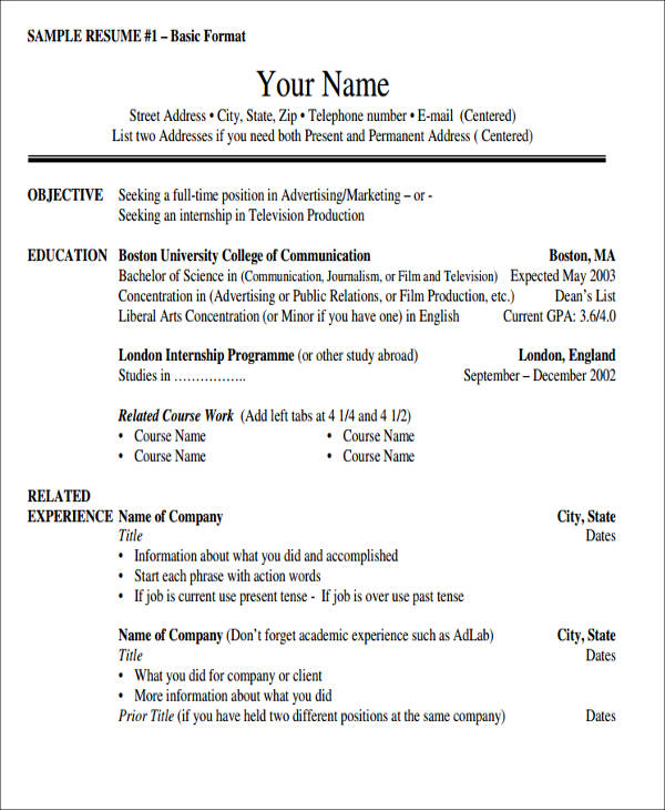 simple resume format sample
