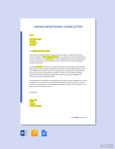 simple service receptionist cover letter template