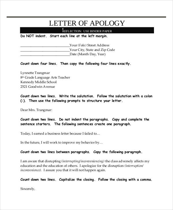 sincere apology letter format