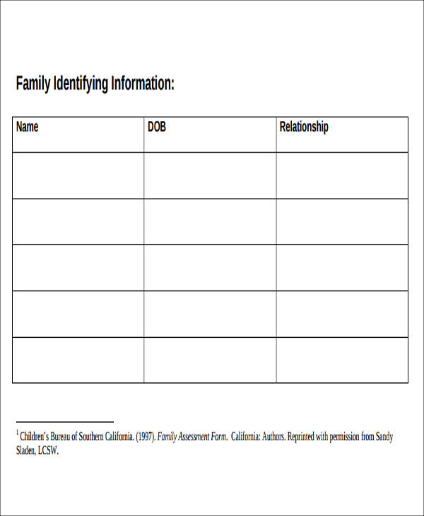 social work family assessment form