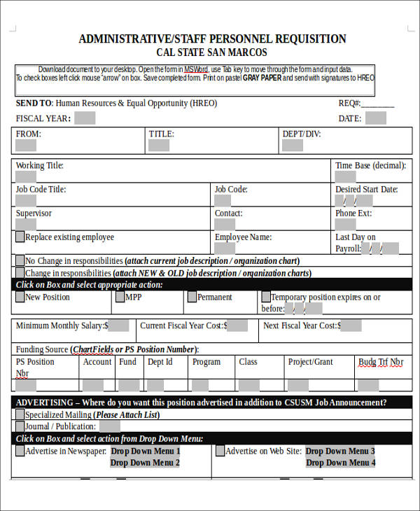 staff personnel requisition form