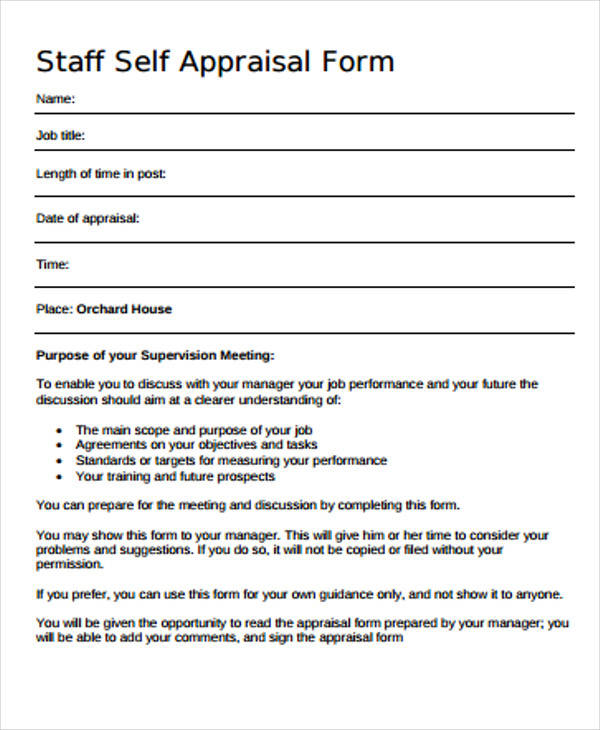 staff self appraisal form