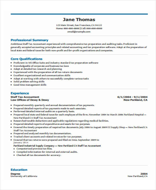 staff tax accountant resume