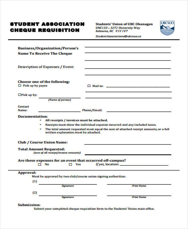 student cheque requisition form