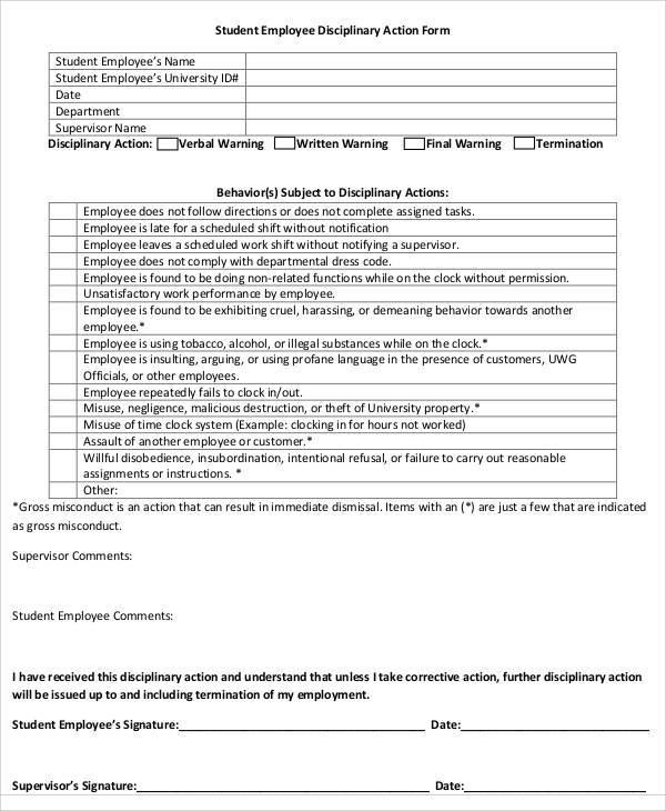 student employee action form