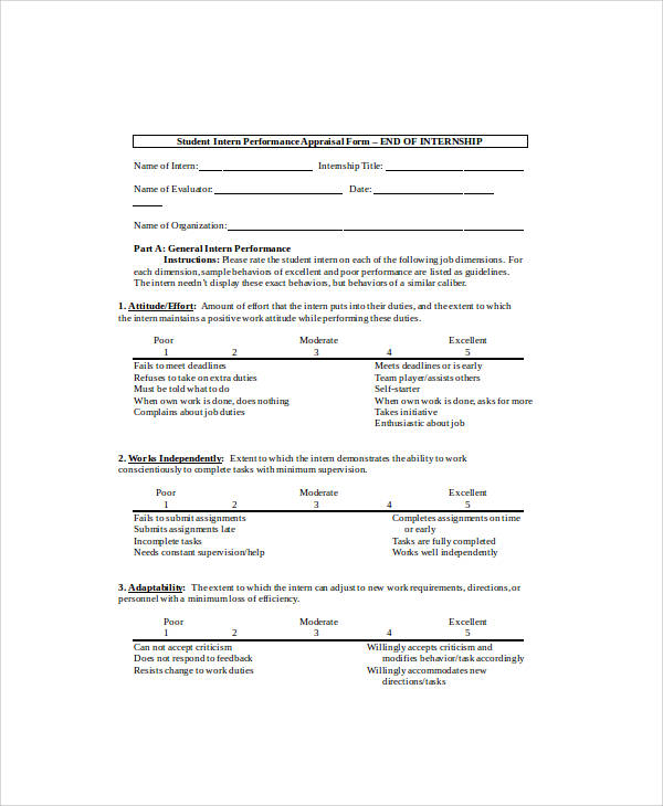 student intern performance appraisal form1