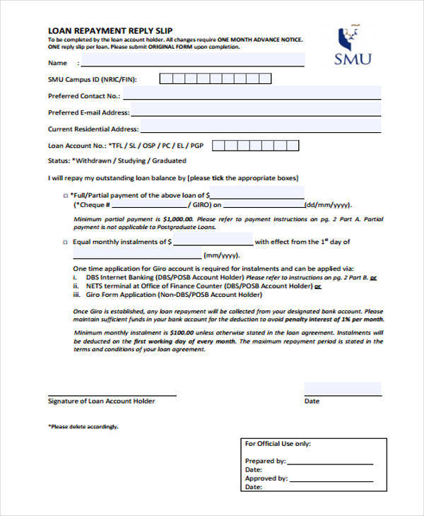 student loan payment slip