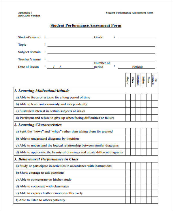 FREE 33 Assessments In PDF MS Word Excel