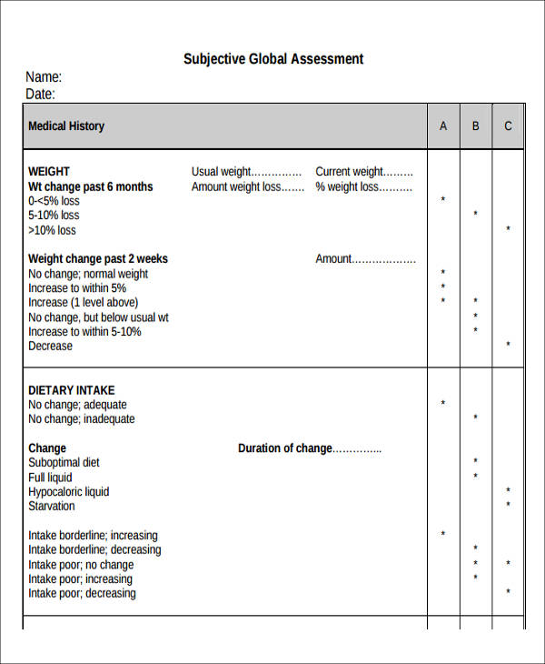 subjective global assessment form