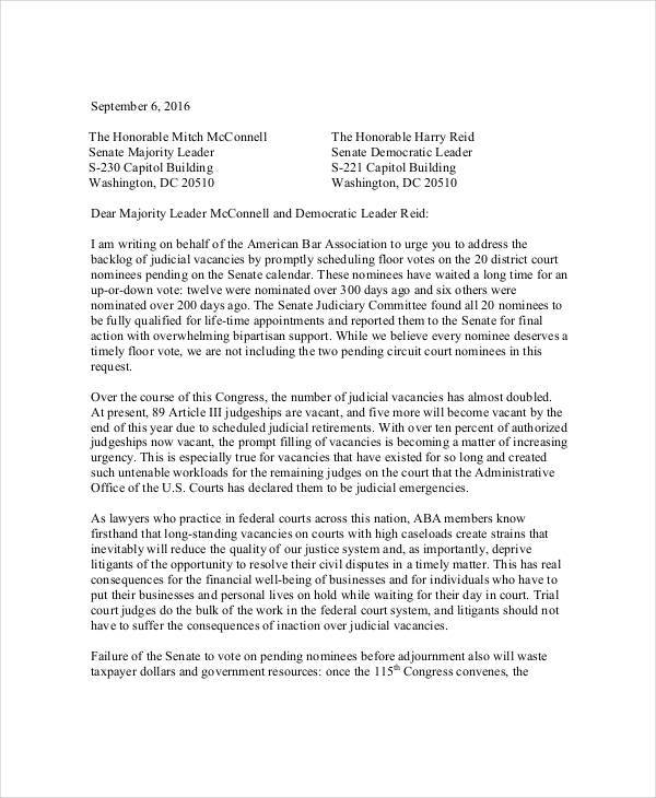 support letter for judicial nomination