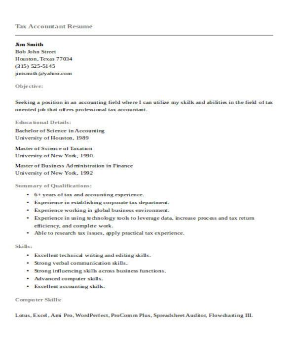 tax accountant resume example