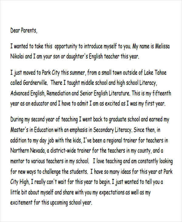 teacher introduction to parents