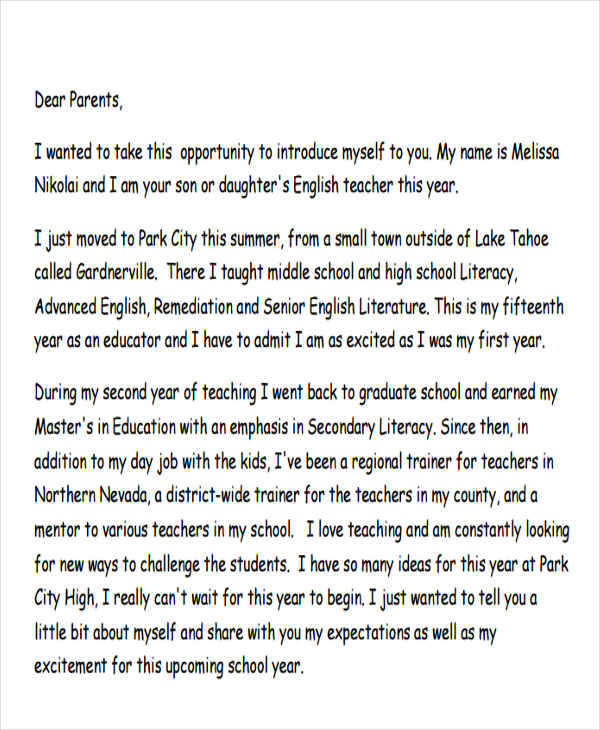 Free Teacher Introduction Letter To Parents Template Printable Templates   Teacher Introduction To Parents 