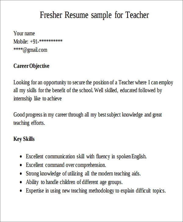 teacher job resume format