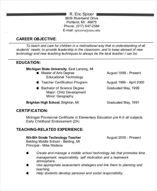 teacher resume objective statement sample