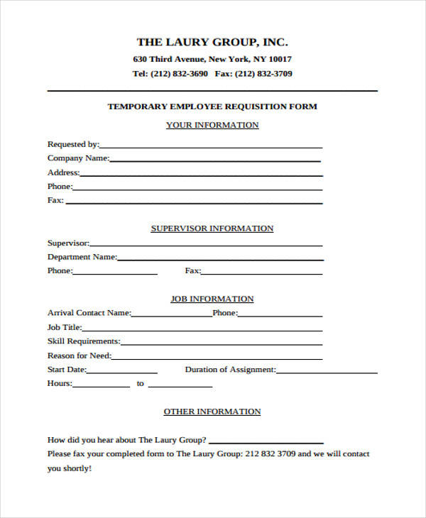 temporary employee requisition form