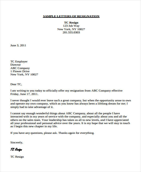 Thank You Letter To Employer When Leaving Company For Your ...