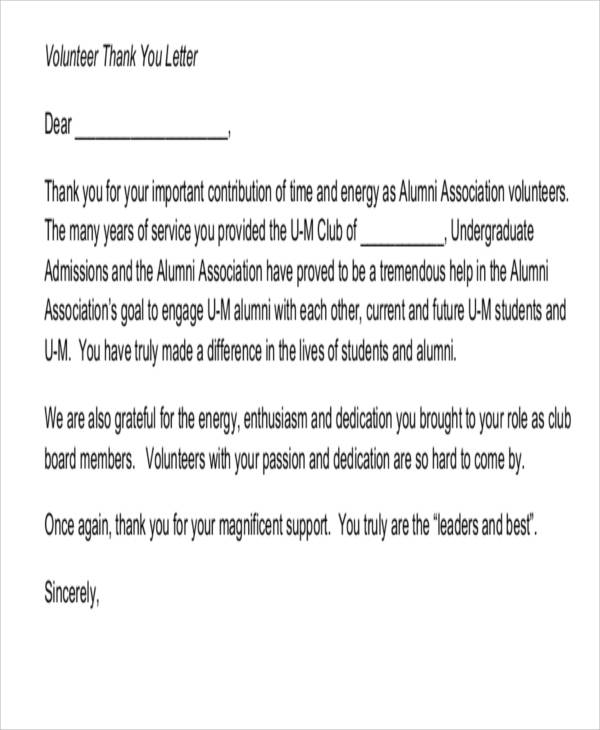 thank you letter for student volunteers