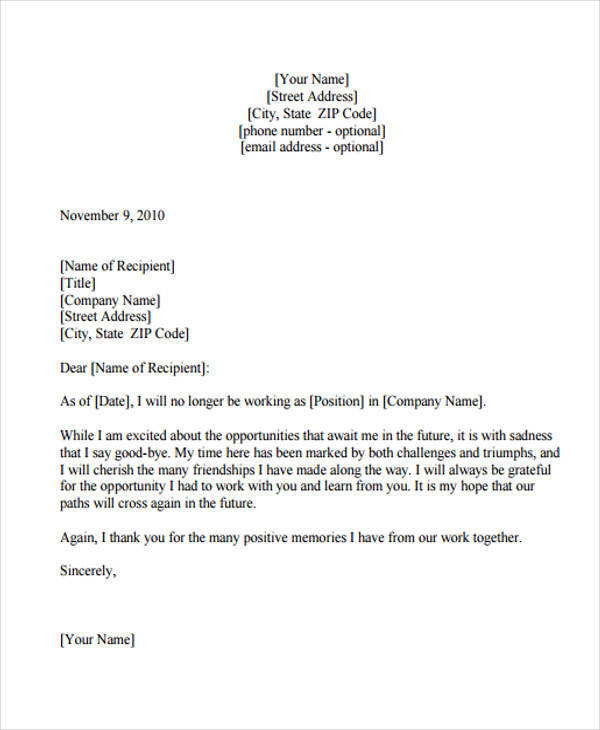 free 5 sample thank you resignation letter templates in pdf